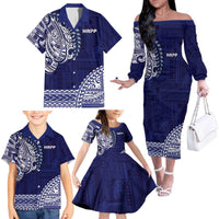 Samoa HRPP Family Matching Off The Shoulder Long Sleeve Dress and Hawaiian Shirt Samoan Motif Patterns - Polynesian Pride