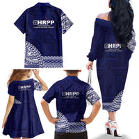Samoa HRPP Family Matching Off The Shoulder Long Sleeve Dress and Hawaiian Shirt Samoan Motif Patterns - Polynesian Pride