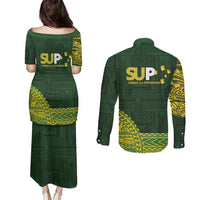 Samoa SUP Couples Matching Puletasi and Long Sleeve Button Shirt Samoan Motif Patterns - Polynesian Pride