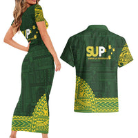 Samoa SUP Couples Matching Short Sleeve Bodycon Dress and Hawaiian Shirt Samoan Motif Patterns - Polynesian Pride