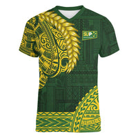 Samoa SUP Women V-Neck T-Shirt Samoan Motif Patterns - Polynesian Pride