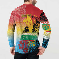 Personalised Torba PNG Day Button Sweatshirt Oro Tapa Pattern - Polynesian Pride