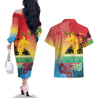 Personalised Torba PNG Day Couples Matching Off The Shoulder Long Sleeve Dress and Hawaiian Shirt Oro Tapa Pattern - Polynesian Pride