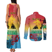 Personalised Torba PNG Day Couples Matching Tank Maxi Dress and Long Sleeve Button Shirt Oro Tapa Pattern - Polynesian Pride
