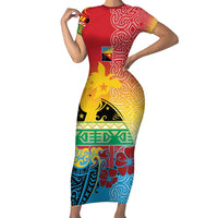 Personalised Torba PNG Day Family Matching Short Sleeve Bodycon Dress and Hawaiian Shirt Oro Tapa Pattern LT9 Mom's Dress Green - Polynesian Pride