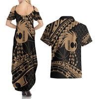 Ikaika Hawaiian Mythic Koa Tribal Warrior Couples Matching Summer Maxi Dress and Hawaiian Shirt