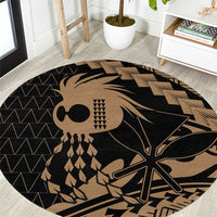 Ikaika Hawaiian Mythic Koa Tribal Warrior Round Carpet