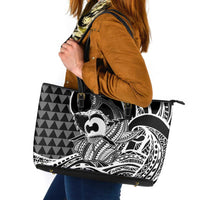 Koa Ikaika Warrior Helmet with Shark Leather Tote Bag Black Kakau Style