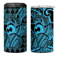 Koa Ikaika Warrior Helmet with Shark 4 in 1 Can Cooler Tumbler Blue Kakau Style