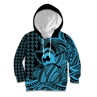 Koa Ikaika Warrior Helmet with Shark Kid Hoodie Blue Kakau Style