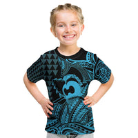 Koa Ikaika Warrior Helmet with Shark Kid T Shirt Blue Kakau Style