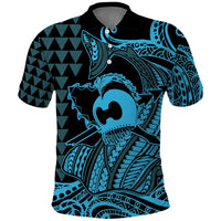 Koa Ikaika Warrior Helmet with Shark Polo Shirt Blue Kakau Style