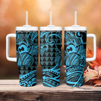 Koa Ikaika Warrior Helmet with Shark Tumbler With Handle Blue Kakau Style