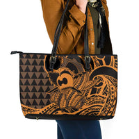 Koa Ikaika Warrior Helmet with Shark Leather Tote Bag Gold Kakau Style