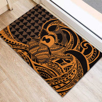 Koa Ikaika Warrior Helmet with Shark Rubber Doormat Gold Kakau Style