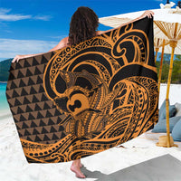 Koa Ikaika Warrior Helmet with Shark Sarong Gold Kakau Style LT9 One Size 44 x 66 inches Gold - Polynesian Pride