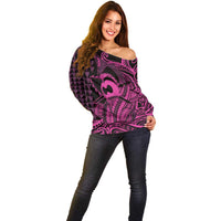 Koa Ikaika Warrior Helmet with Shark Off Shoulder Sweater Pink Kakau Style