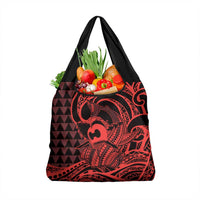 Koa Ikaika Warrior Helmet with Shark Grocery Bag Red Kakau Style