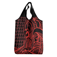 Koa Ikaika Warrior Helmet with Shark Grocery Bag Red Kakau Style