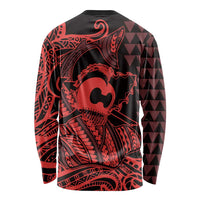 Koa Ikaika Warrior Helmet with Shark Long Sleeve Shirt Red Kakau Style