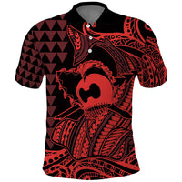 Koa Ikaika Warrior Helmet with Shark Polo Shirt Red Kakau Style