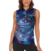 North Island Kokako and South Island Kokako Women Sleeveless Polo Shirt New Zealand Native Bird with Galaxy Vibe LT9 - Polynesian Pride
