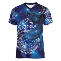 North Island Kokako and South Island Kokako Women V-Neck T-Shirt New Zealand Native Bird with Galaxy Vibe LT9 Female Galaxy - Polynesian Pride