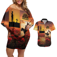 ANZAC Day Film Reel Lest We Forget Couples Matching Off Shoulder Short Dress and Hawaiian Shirt Australia NZ Memorial LT9 Red - Polynesian Pride