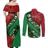 Personalised Cook Islands ANZAC 1915-2026 Filmstrip Couples Matching Off Shoulder Maxi Dress and Long Sleeve Button Shirt Lest We Forget 25 April LT9 - Polynesian Pride