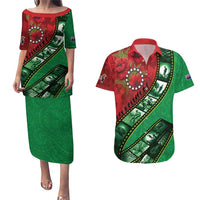 Personalised Cook Islands ANZAC 1915-2026 Filmstrip Couples Matching Puletasi and Hawaiian Shirt Lest We Forget 25 April LT9 Green - Polynesian Pride