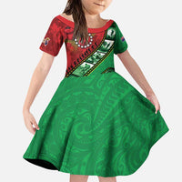 Personalised Cook Islands ANZAC 1915-2026 Filmstrip Family Matching Short Sleeve Bodycon Dress and Hawaiian Shirt Lest We Forget 25 April LT9 Daughter's Dress Green - Polynesian Pride