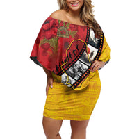 Personalised Niue ANZAC 1915-2026 Filmstrip Off Shoulder Short Dress Lest We Forget 25 April