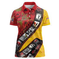 Personalised Niue ANZAC 1915-2026 Filmstrip Women Polo Shirt Lest We Forget 25 April LT9 Female Gold - Polynesian Pride