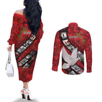 Personalised Tonga ANZAC 1915-2026 Filmstrip Couples Matching Off The Shoulder Long Sleeve Dress and Long Sleeve Button Shirt Lest We Forget 25 April LT9 - Polynesian Pride