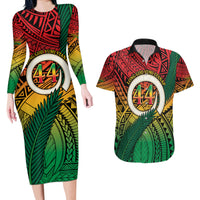 Personalised Vanuatu Yumi 44th Indipendens Dei Couples Matching Long Sleeve Bodycon Dress and Hawaiian Shirt Vanuatuan Broad Tusk with Polynesian Tribal LT9 Reggae - Polynesian Pride