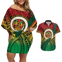 Personalised Vanuatu Yumi 44th Indipendens Dei Couples Matching Off Shoulder Short Dress and Hawaiian Shirt Vanuatuan Broad Tusk with Polynesian Tribal LT9 Reggae - Polynesian Pride