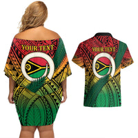 Personalised Vanuatu Yumi 44th Indipendens Dei Couples Matching Off Shoulder Short Dress and Hawaiian Shirt Vanuatuan Broad Tusk with Polynesian Tribal LT9 - Polynesian Pride