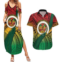 Personalised Vanuatu Yumi 44th Indipendens Dei Couples Matching Summer Maxi Dress and Hawaiian Shirt Vanuatuan Broad Tusk with Polynesian Tribal LT9 Reggae - Polynesian Pride