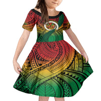Personalised Vanuatu Yumi 44th Indipendens Dei Family Matching Long Sleeve Bodycon Dress and Hawaiian Shirt Vanuatuan Broad Tusk with Polynesian Tribal LT9 Daughter's Dress Reggae - Polynesian Pride