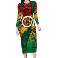 Personalised Vanuatu Yumi 44th Indipendens Dei Family Matching Long Sleeve Bodycon Dress and Hawaiian Shirt Vanuatuan Broad Tusk with Polynesian Tribal LT9 Mom's Dress Reggae - Polynesian Pride