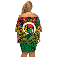 Personalised Vanuatu Yumi 44th Indipendens Dei Off Shoulder Short Dress Vanuatuan Broad Tusk with Polynesian Tribal LT9 - Polynesian Pride