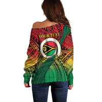 Personalised Vanuatu Yumi 44th Indipendens Dei Off Shoulder Sweater Vanuatuan Broad Tusk with Polynesian Tribal