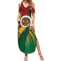 Personalised Vanuatu Yumi 44th Indipendens Dei Summer Maxi Dress Vanuatuan Broad Tusk with Polynesian Tribal