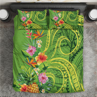 Polynesian Tribal Flower Tattoo Bedding Set Special Lime Green Vibe