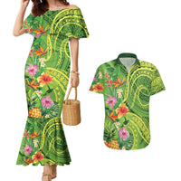 Polynesian Tribal Flower Tattoo Couples Matching Mermaid Dress and Hawaiian Shirt Special Lime Green Vibe LT9 Lime Green - Polynesian Pride