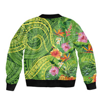 Polynesian Tribal Flower Tattoo Sleeve Zip Bomber Jacket Special Lime Green Vibe LT9 - Polynesian Pride