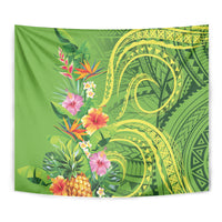 Polynesian Tribal Flower Tattoo Tapestry Special Lime Green Vibe