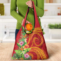 Polynesian Tribal Flower Tattoo Grocery Bag Special Vermilion Vibe