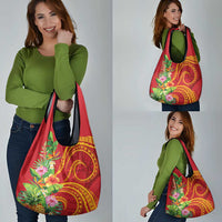 Polynesian Tribal Flower Tattoo Grocery Bag Special Vermilion Vibe