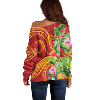 Polynesian Tribal Flower Tattoo Off Shoulder Sweater Special Vermilion Vibe